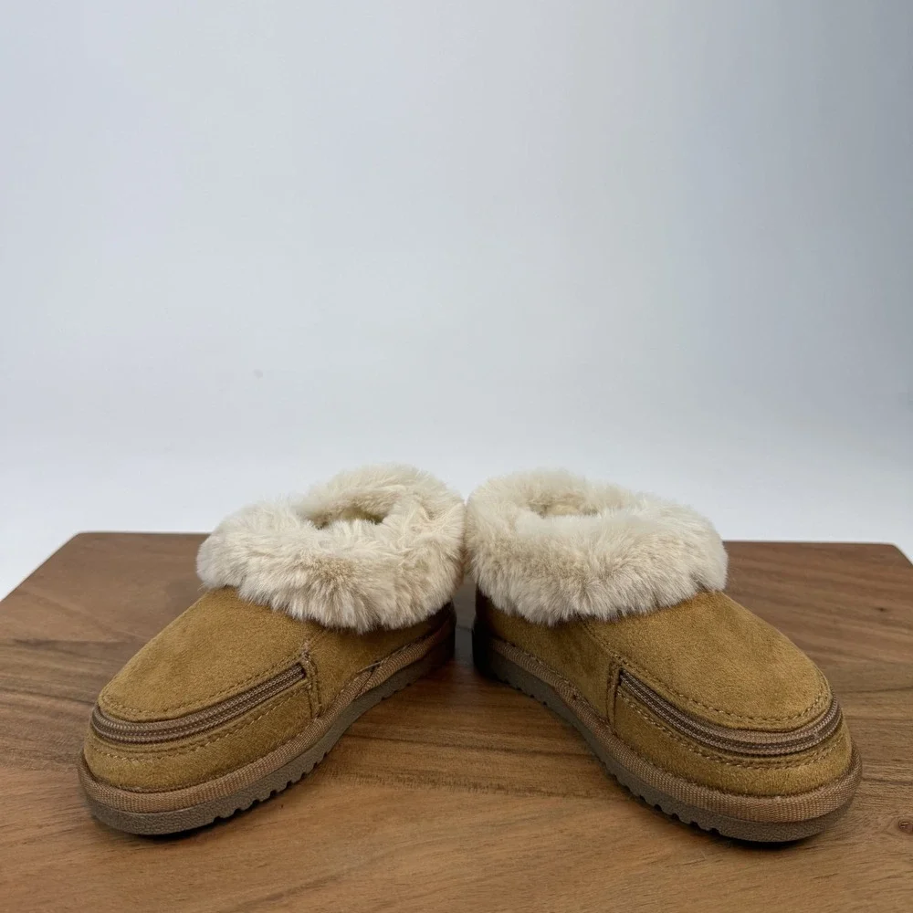 New Little Kids Billy Cozy Chestnut Fur Trim Lined Casual Slippers Size 6 C NIB